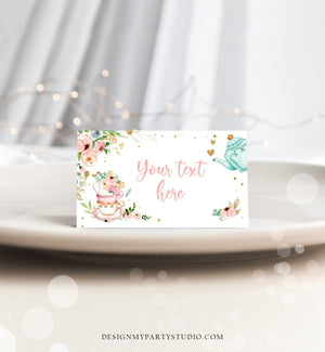 Editable Tea Party Food Labels Tea Place Card Tent Card Escort Card Par-Tea Tea for Two Decor Girl Floral Pink Printable Corjl Template 0349