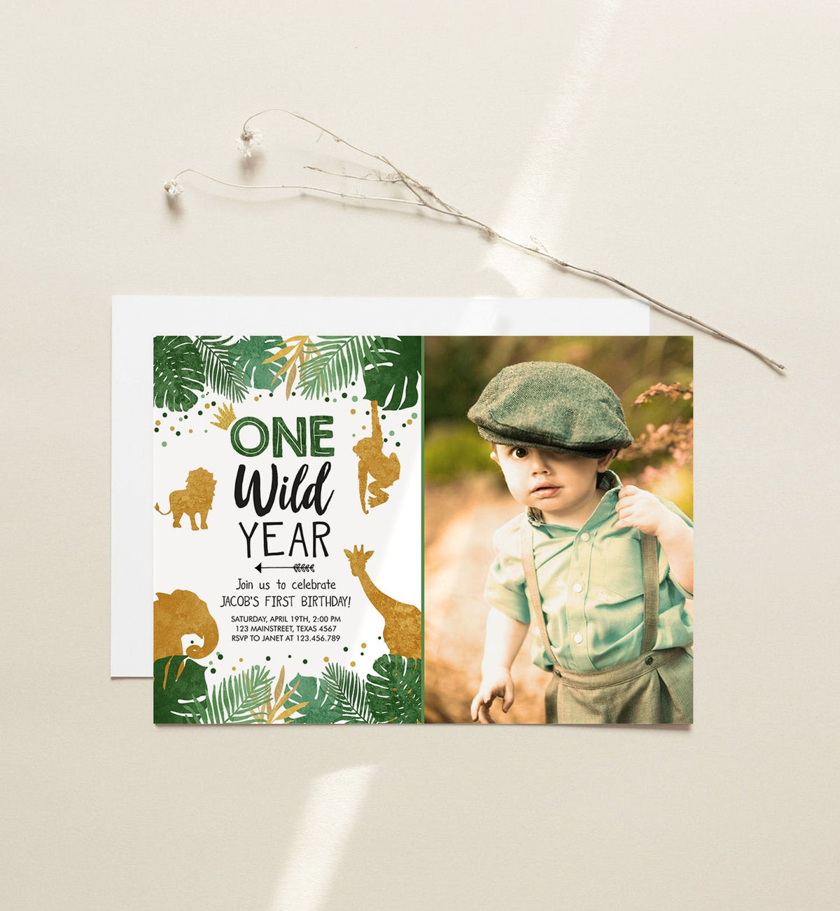 Editable Wild One Birthday Invite Safari Animals Jungle One Wild Year Black Gold First Birthday 1st Digital Download Template Printable 0016