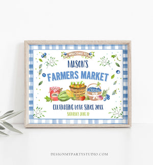 Editable Farmers Market Welcome Sign Blueberry Birthday Baby Shower Farm Party Fruits Market Locally Grown Boy Download Corjl Template 0144