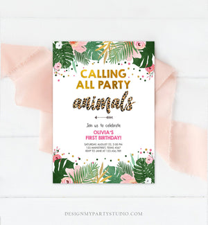 Editable Party Animals Birthday Invitation Girl Calling All Safari Pink Leopard Jungle Wild One Child Download Corjl Template Printable 0332