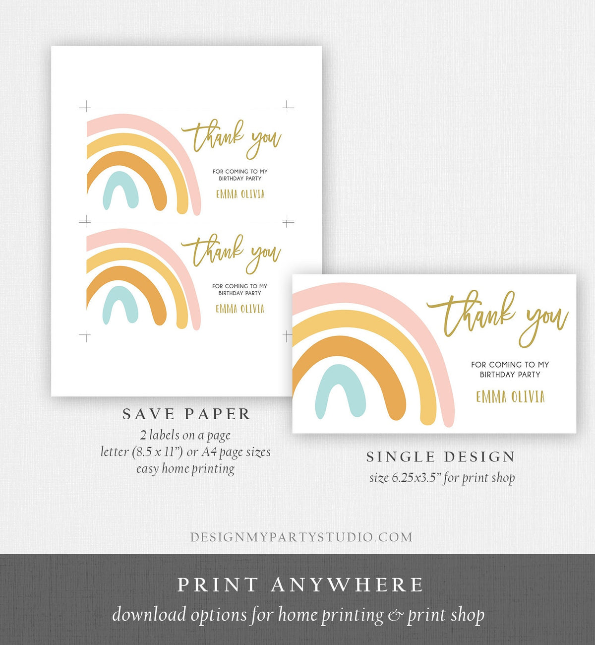 Editable Rainbow Gable Gift Box Label Muted Rainbow Birthday Party Girl Treat Box Rainbow Favor Digital Download Template Printable 0331