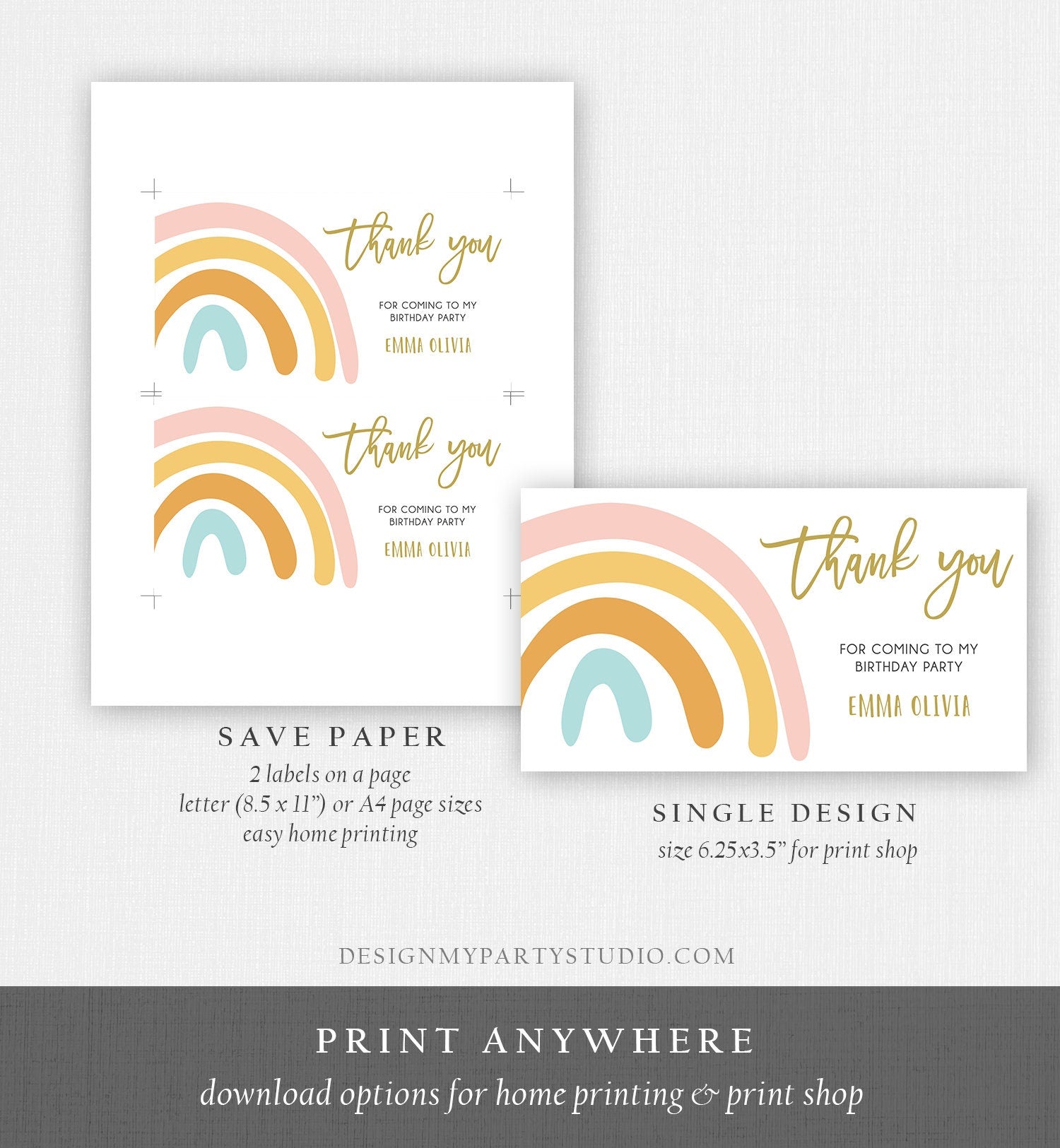 Editable Rainbow Gable Gift Box Label Muted Rainbow Birthday Party Girl Treat Box Rainbow Favor Digital Download Template Printable 0331