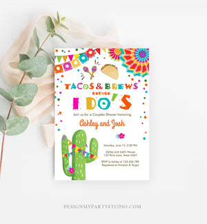 Editable Tacos and Brews before I Do's Couples Shower invitation Fiesta Coed Joined Cactus Mexican Download Corjl Template Printable 0045