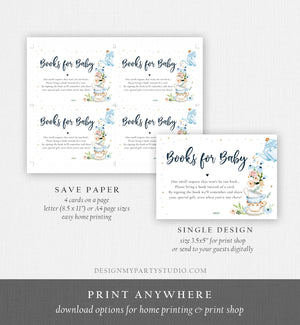 Editable Bring a Book Card Baby is Brewing Baby Shower Tea Party Book Insert Books for Baby Boy Blue Request Corjl Template Printable 0349