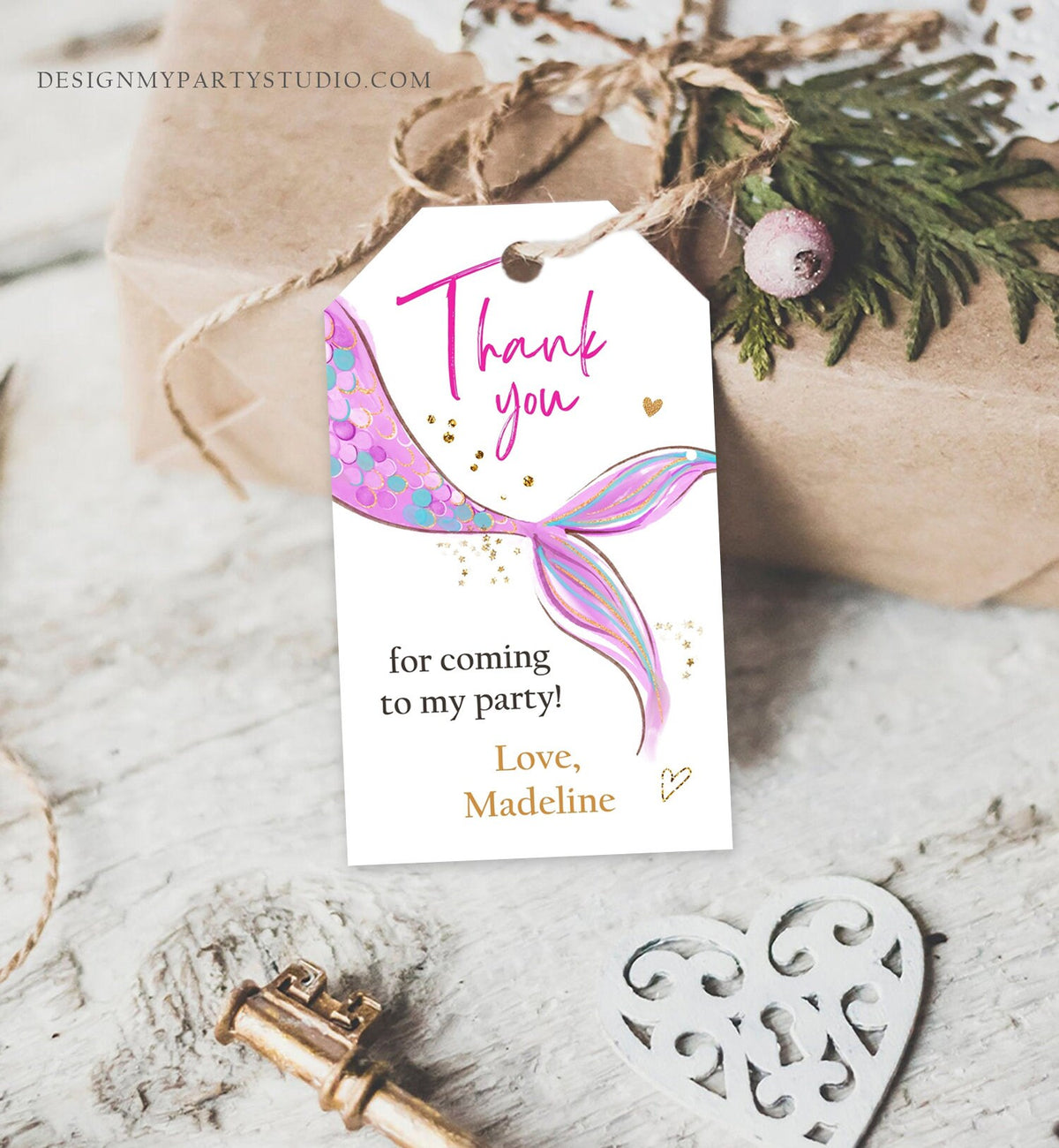 Editable Mermaid Birthday Favor Tags Under The Sea Thank you tags Mermaid Party Girl Pink Purple Digital Download Template Printable 0403
