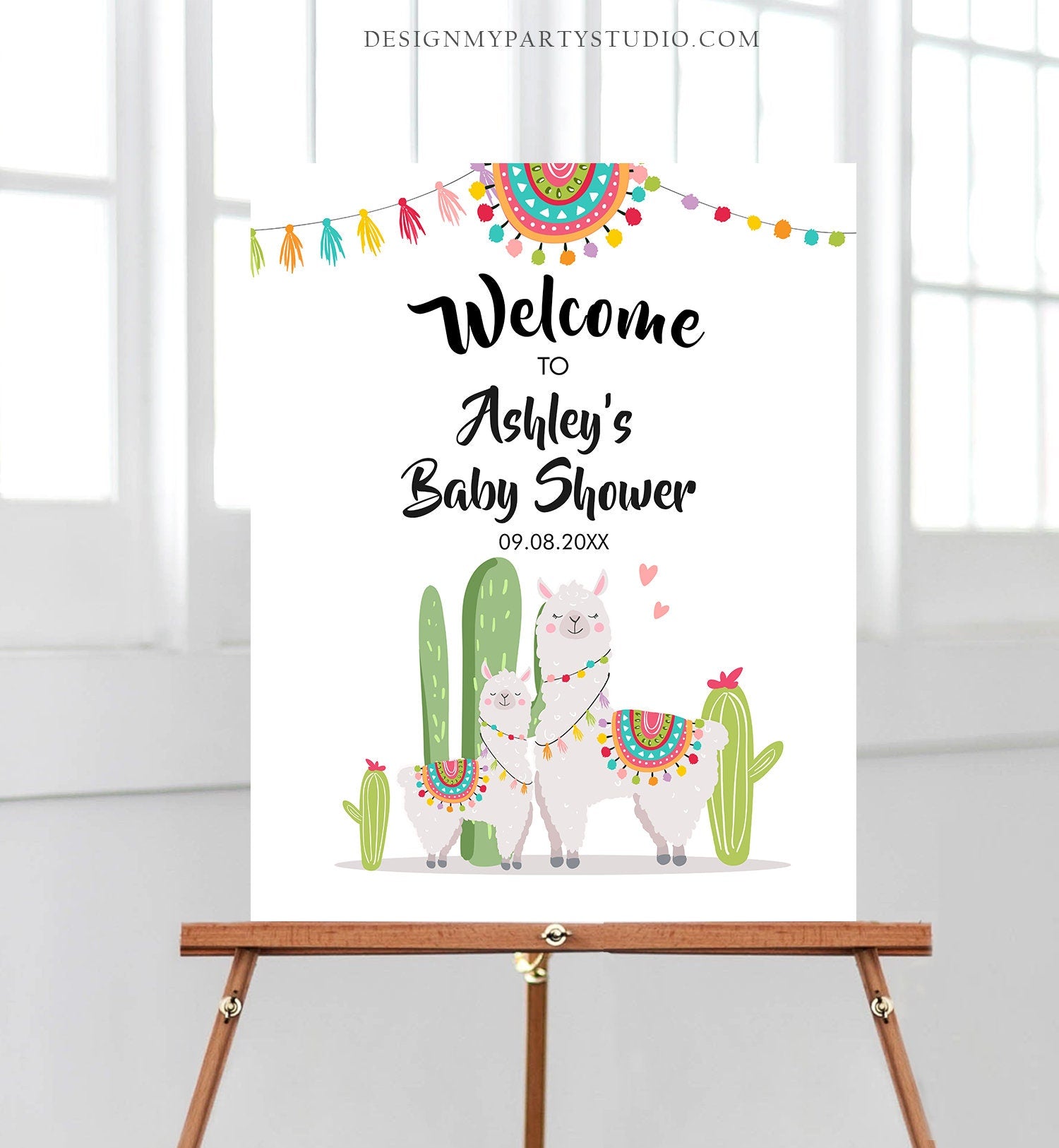 Editable Llama Welcome Sign Llama Baby Shower Welcome Baby Sprinkle Cactus Theme Fiesta Mexican Succulent Digital Template Printable 0079