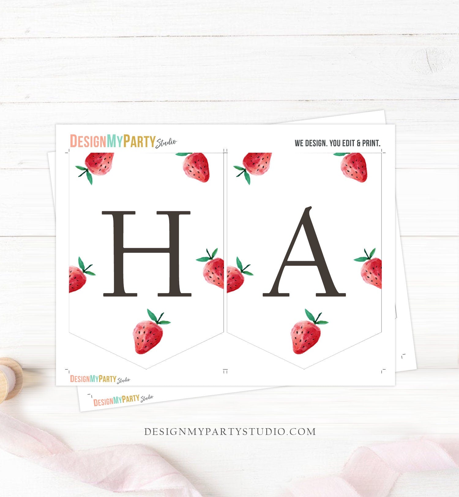 Happy Birthday Banner Strawberry Birthday Banner Girl Strawberries Decorations Berry Sweet 1st Instant Digital Download Printable 0399