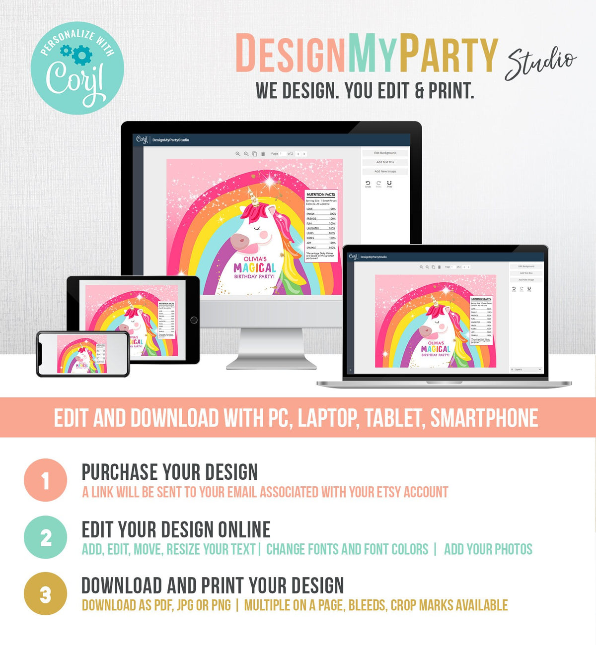 Editable Unicorn Chip Bag Magical Unicorn Birthday Party Decor Girl Rainbow Party Snack Unicorn Favors Gold Digital Download Template 0323