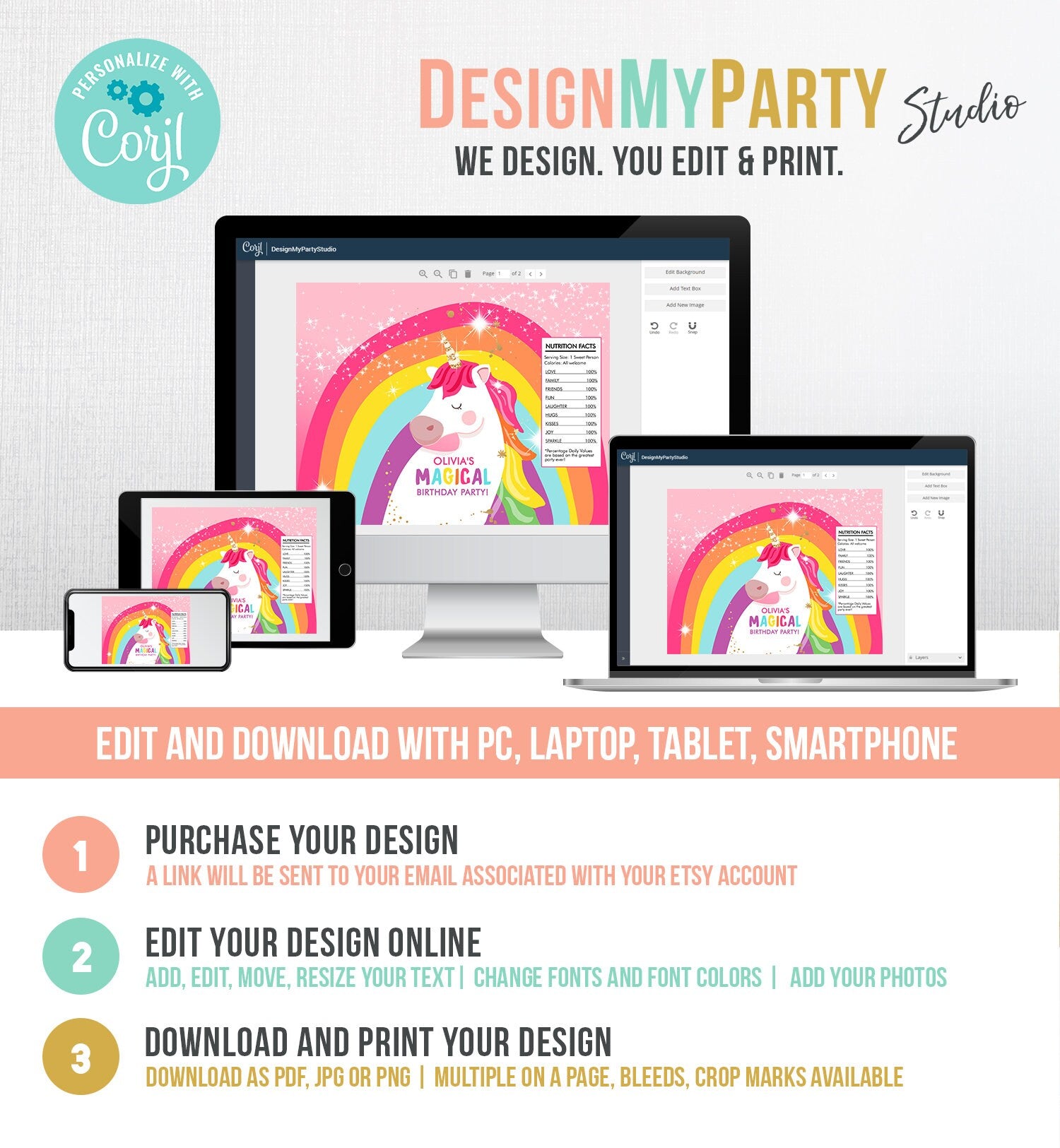 Editable Unicorn Chip Bag Magical Unicorn Birthday Party Decor Girl Rainbow Party Snack Unicorn Favors Gold Digital Download Template 0323