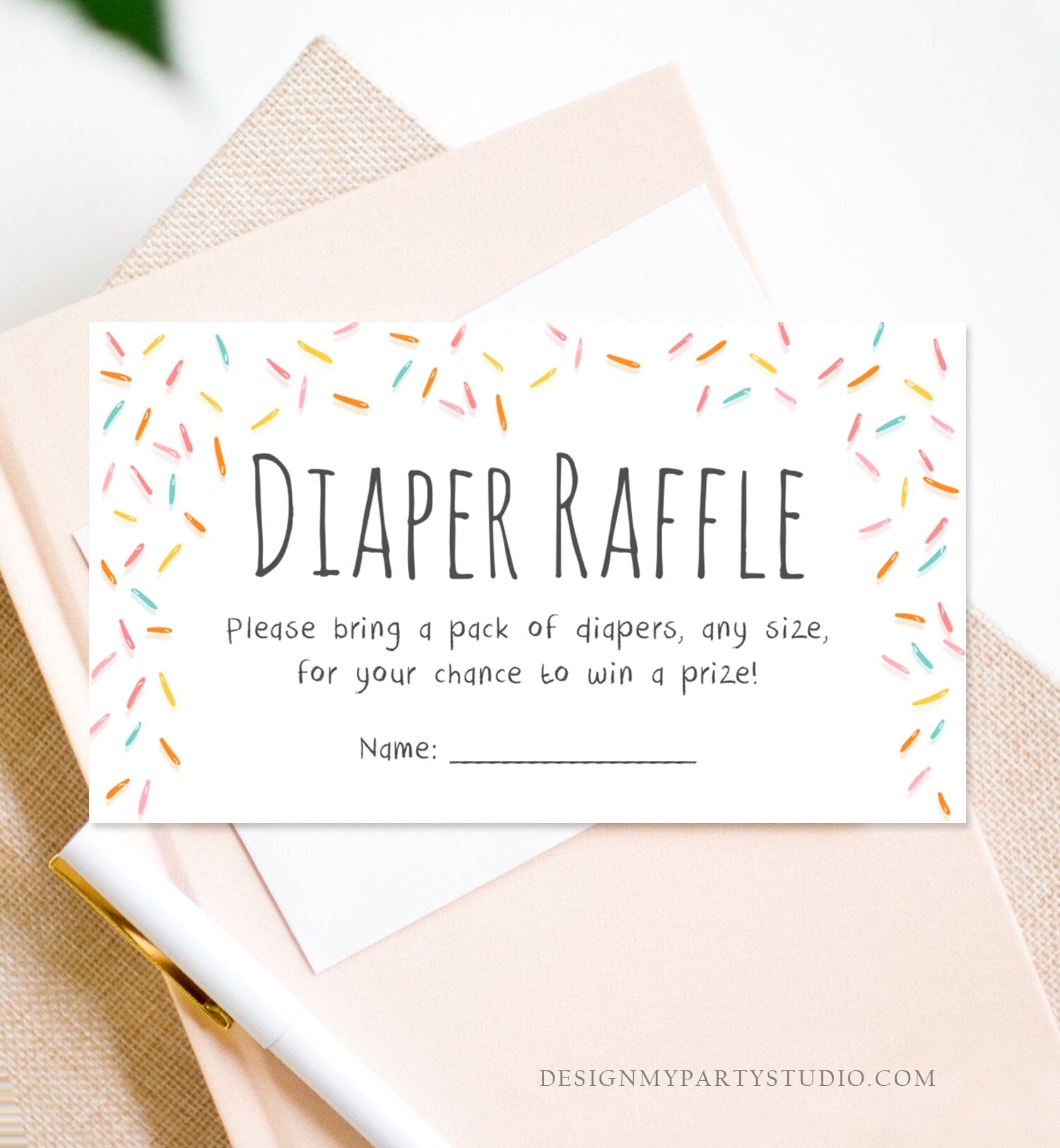 Editable Baby Sprinkle Diaper Raffle Ticket Coed Shower Gender Neutral Sprinkles Registry Card Diaper Game Corjl Template PRINTABLE 0216