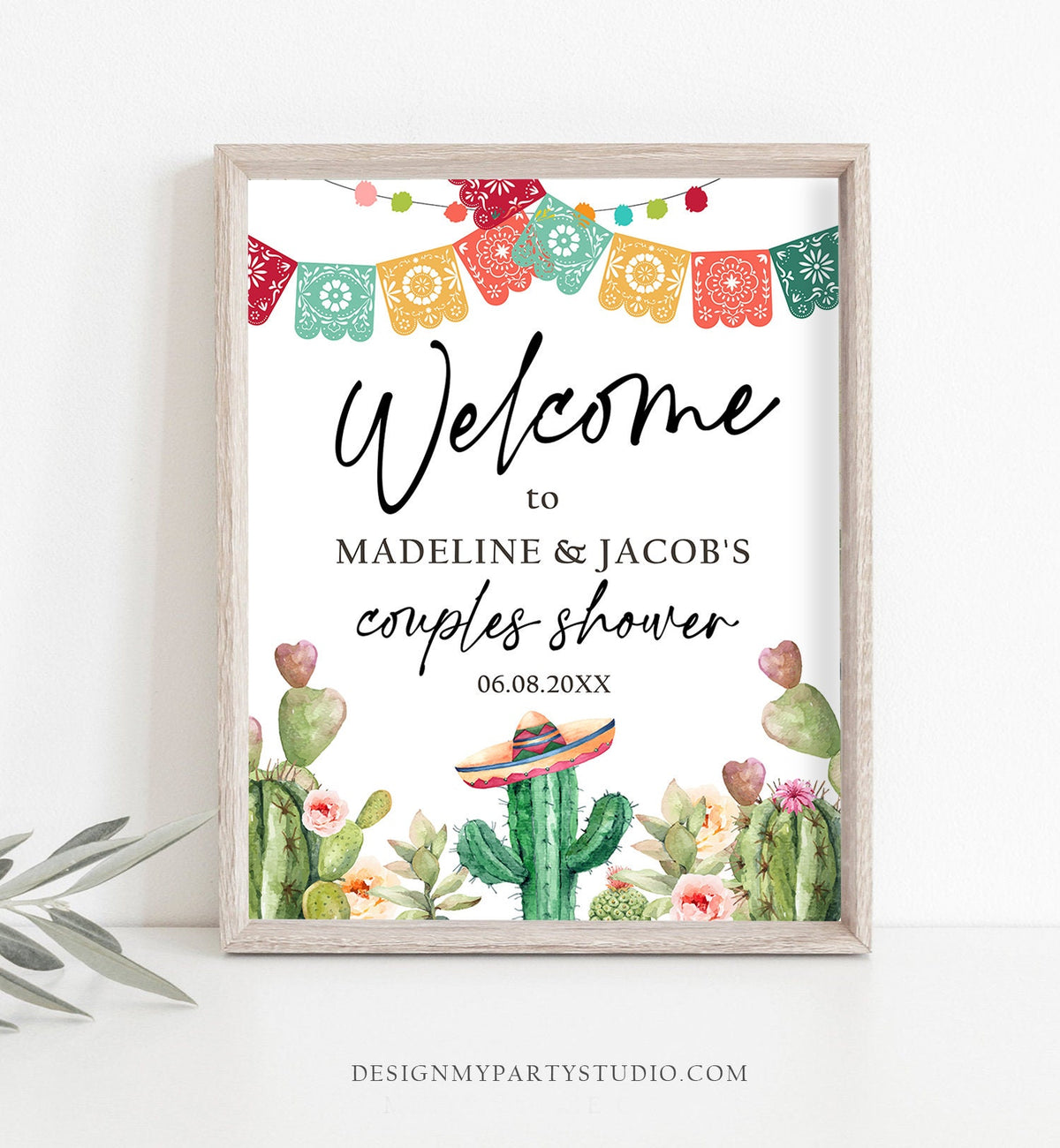 Editable Fiesta Cactus Welcome Sign Couples Shower Welcome Desert Mexican Succulent Taco Bout Love Succulent Corjl Template Printable 0404