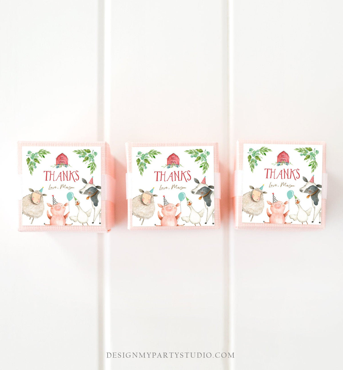 Editable Farm Animals Thank You Tags Boy Birthday Red Barn Barnyard Stickers Farm Birthday Decor Favor Tags Cow Pig Template Corjl 0155