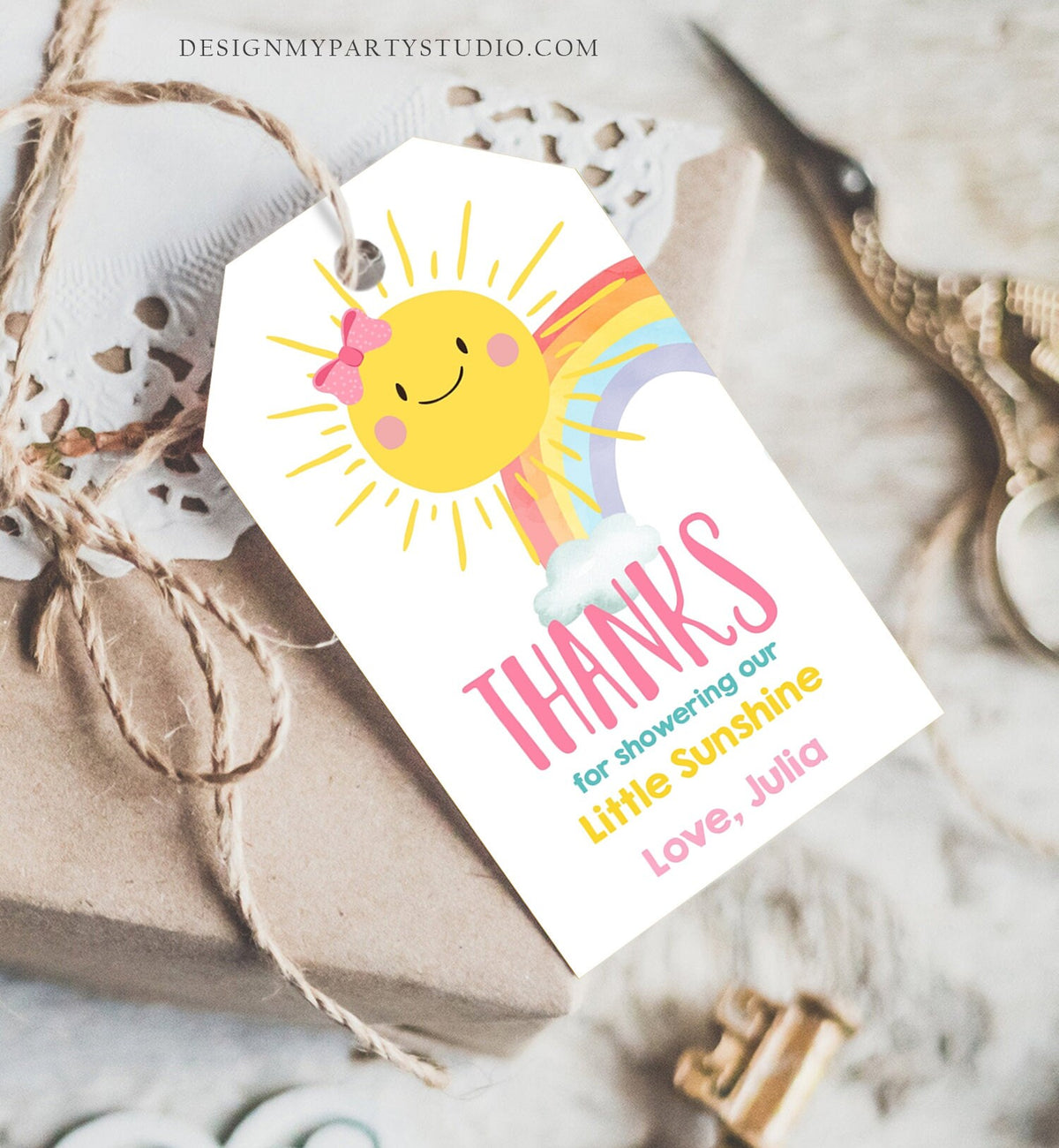 Editable Sunshine Favor Tag Little Sunshine Baby Shower Thank You Tag Rainbow Baby Shower Our Sunshine Corjl Template Printable 0141