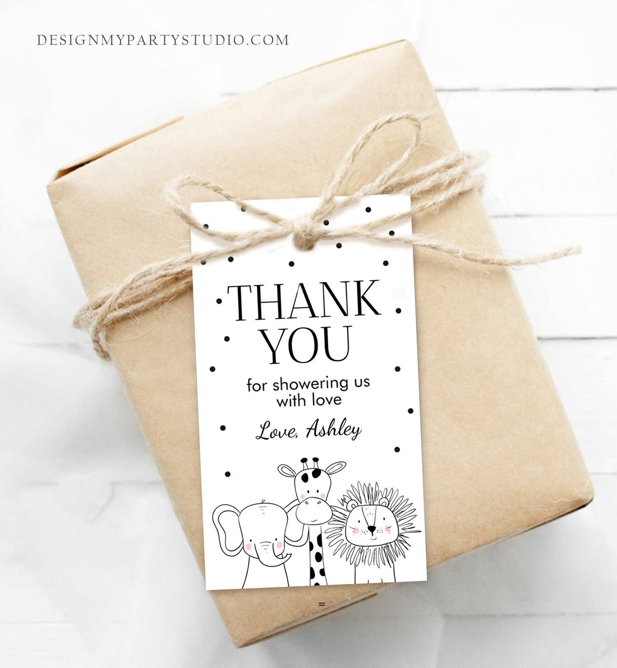 Editable Safari Animals Favor Tags Baby Shower Thank You Tags Safari Zoo Animals Jungle Cute Gender Neutral Digital Corjl Template 0039