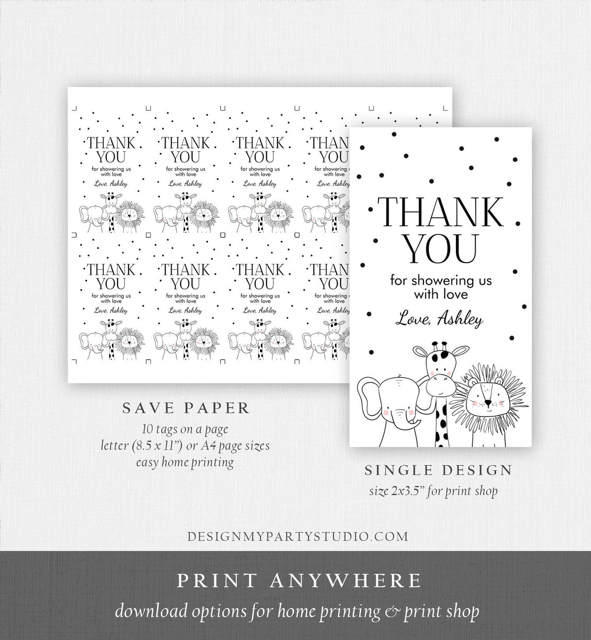 Editable Safari Animals Favor Tags Baby Shower Thank You Tags Safari Zoo Animals Jungle Cute Gender Neutral Digital Corjl Template 0039