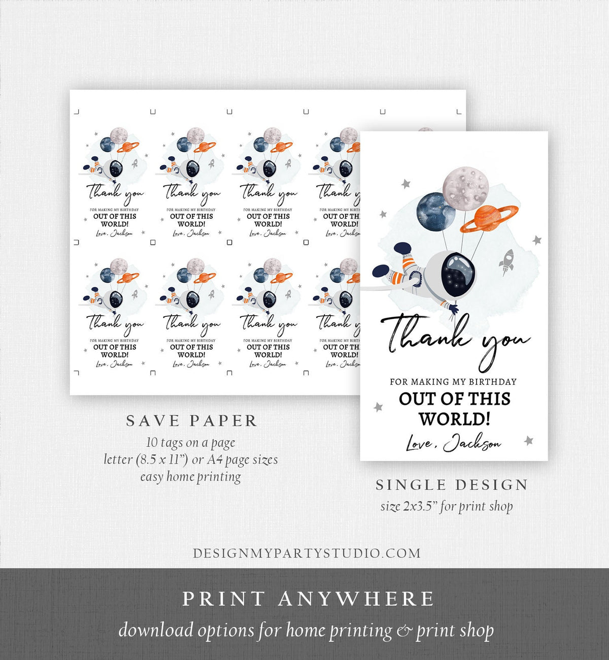 Editable Outer Space Favor Tags Astronaut Birthday Thank You Gift Label Galaxy Trip Out Of World Planets Digital Template Printable 0366