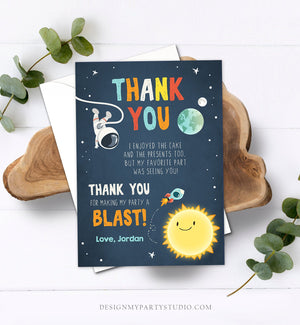 Editable Space Birthday Thank You Card Space Astronaut To the Moon Galaxy Thank You Note Download Printable Template Digital Corjl 0046