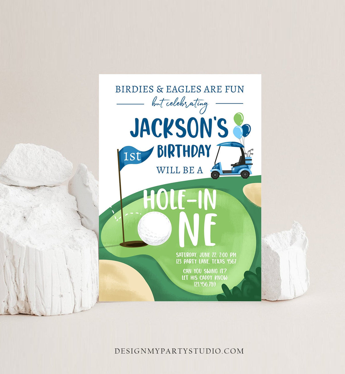 Editable Hole in One Birthday Invitation Golf First Birthday Par-tee Golf Invite Boy Golfing Download Printable Template Digital Corjl 0405