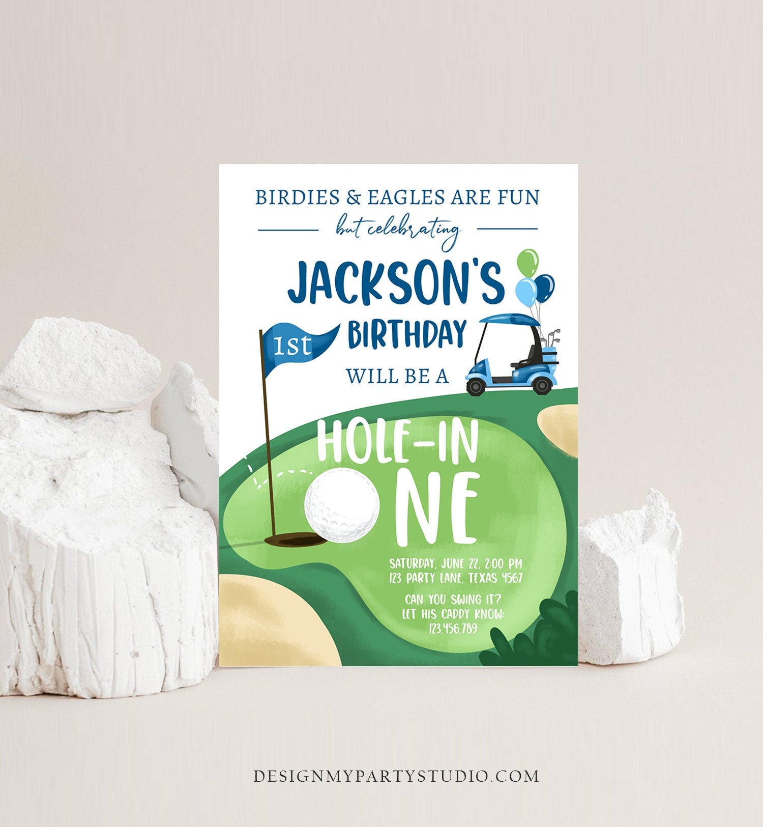 Editable Hole in One Birthday Invitation Golf First Birthday Par-tee Golf Invite Boy Golfing Download Printable Template Digital Corjl 0405