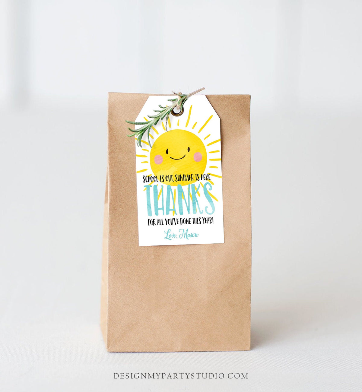 Editable Teacher Appreciation Gift Tags Sunshine Thank You Tag Schools Out Summer End of Year Tag Boy Digital Template Printable 0141 0464
