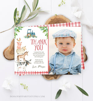 Editable Farm Animals Thank you Card Blue Tractor Farm Birthday Boy Barnyard Thank You Card Birthday Template Instant Download Corjl 0155