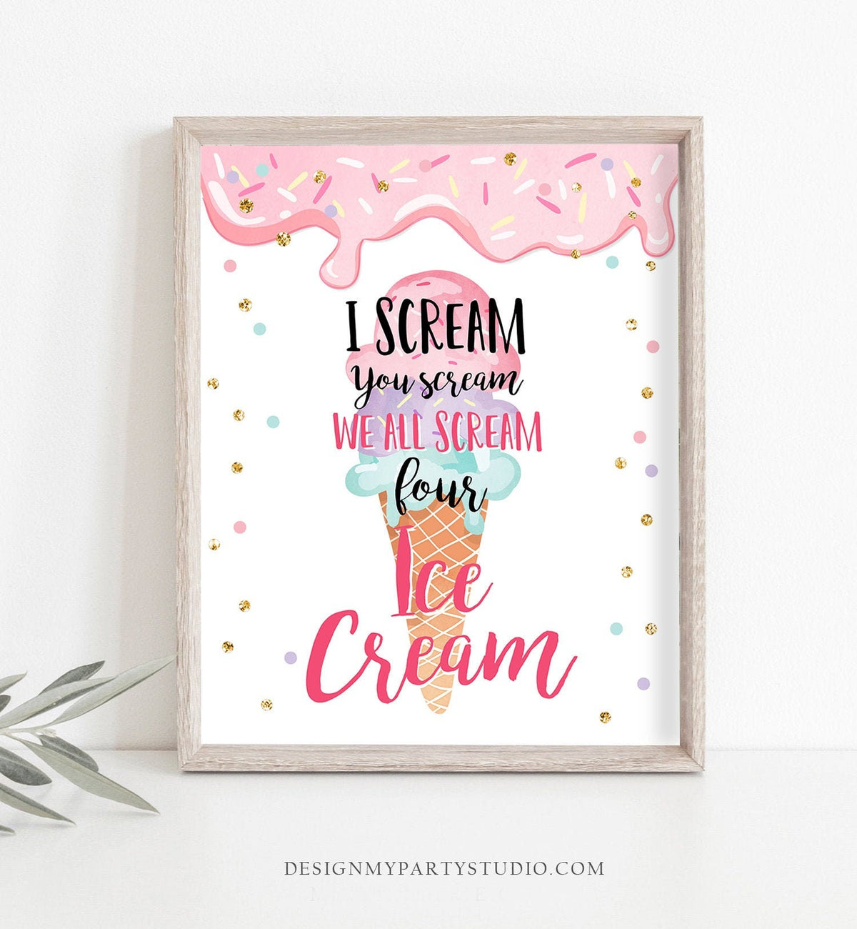 Ice Cream Sign I Scream You Scream We all Scream Four Ice Cream Sign Fourth Birthday Party 4th Girl Pink Mint Purple Download Printable 0243