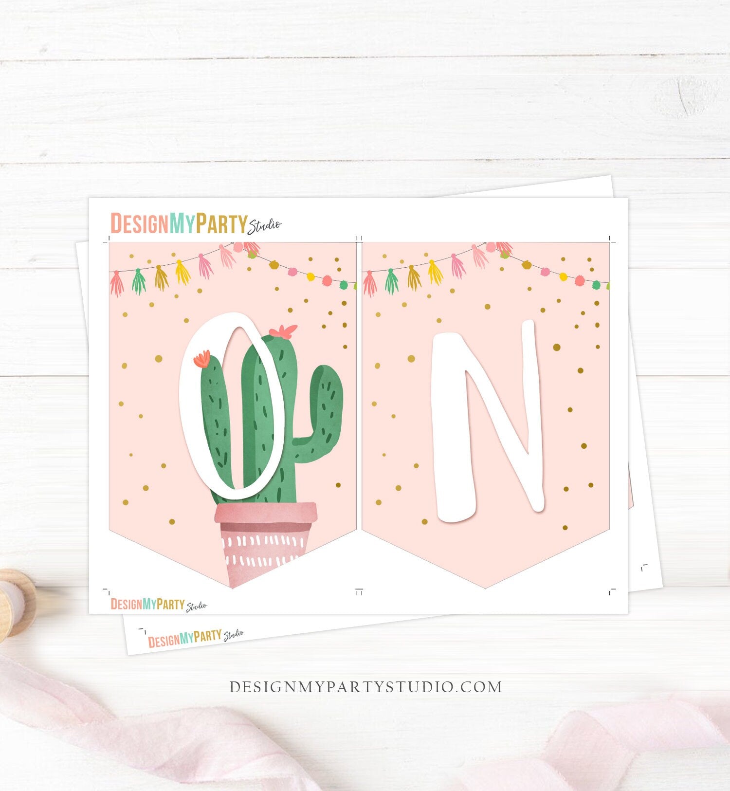 Cactus High Chair Banner Girl 1st First Birthday Pink ONE Fiesta Birthday Party Decor One Garland Cactus Succulent PRINTABLE Digital 0255