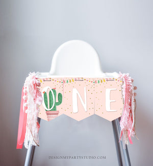 Cactus High Chair Banner Girl 1st First Birthday Pink ONE Fiesta Birthday Party Decor One Garland Cactus Succulent PRINTABLE Digital 0255