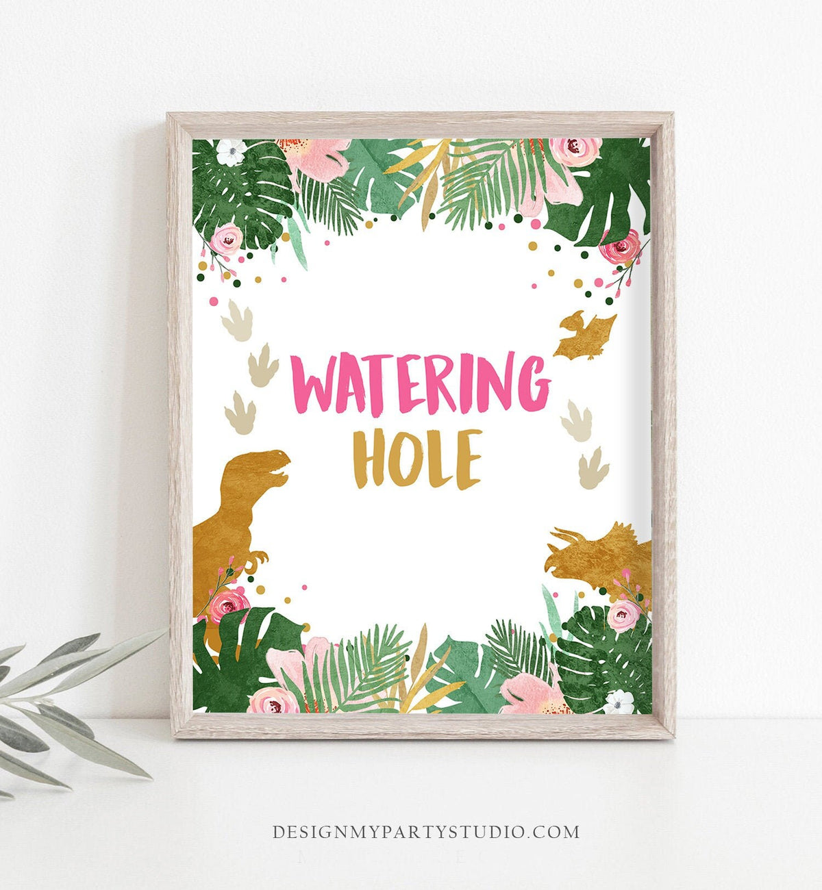 Watering Hole Birthday Sign Drink Table Decor Dinosaur Birthday Dino Party Girl Prehistoric T-Rex Table Sign Instant Download Printable 0146
