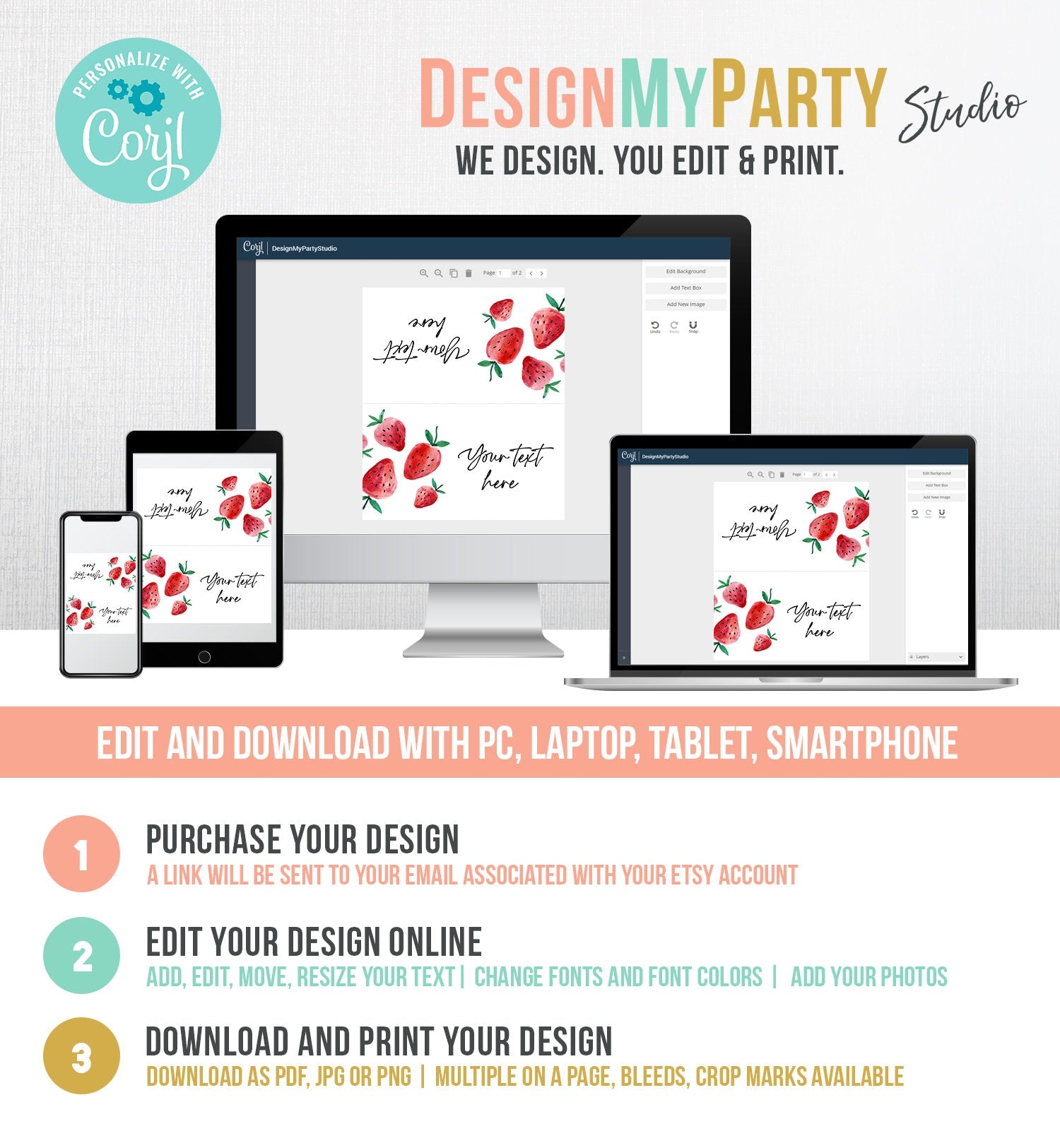 Editable Strawberry Food Label Strawberry Birthday Party Place Card Tent Farmers Market Fruit Berry Sweet Digital Template Printable 0399