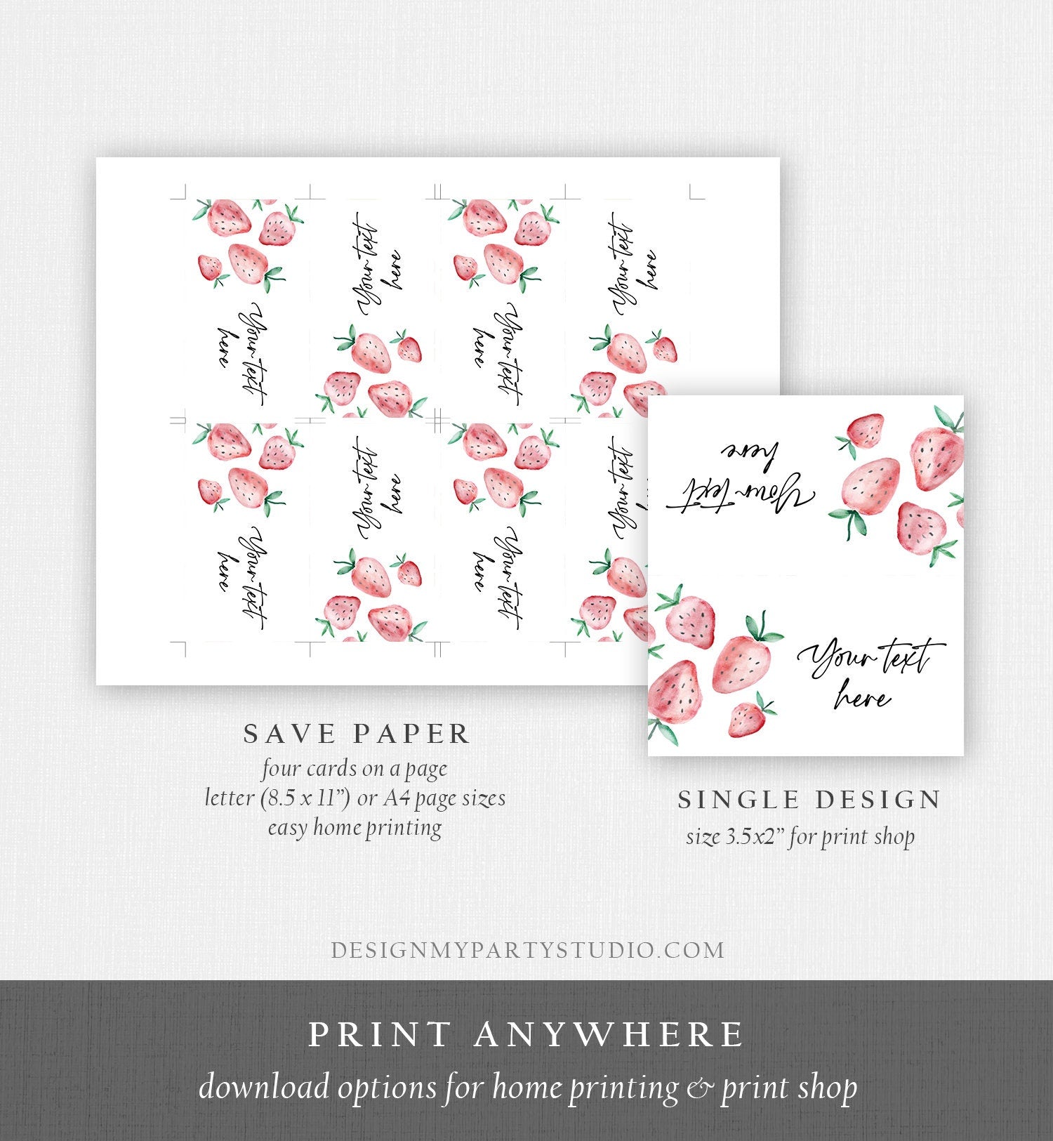 Editable Strawberry Food Labels Strawberry Birthday Party Place Card Food Tent Farmers Market Fruit Berry Sweet Girl Template Printable 0399