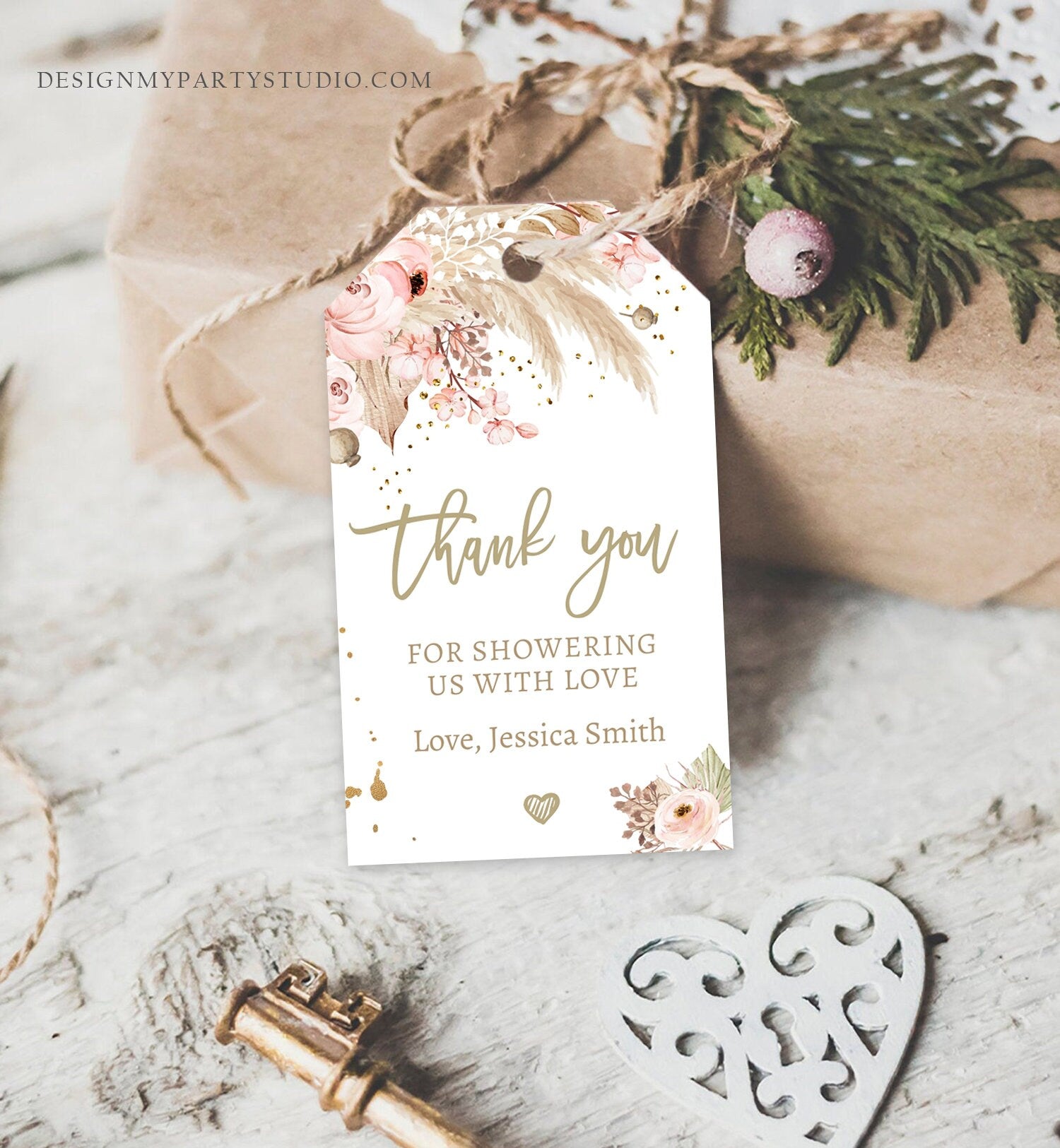 Editable Pampas Grass Favor Tag Baby Shower Thank You Tags Boho Tropical Desert Gift Tag Instant Download Printable Corjl Template 0395