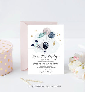 Editable Space Baby Shower Invitation Galaxy Outer Space It's a Boy Gold Planets Moon Countdown Invite Template Instant Download Corjl 0366