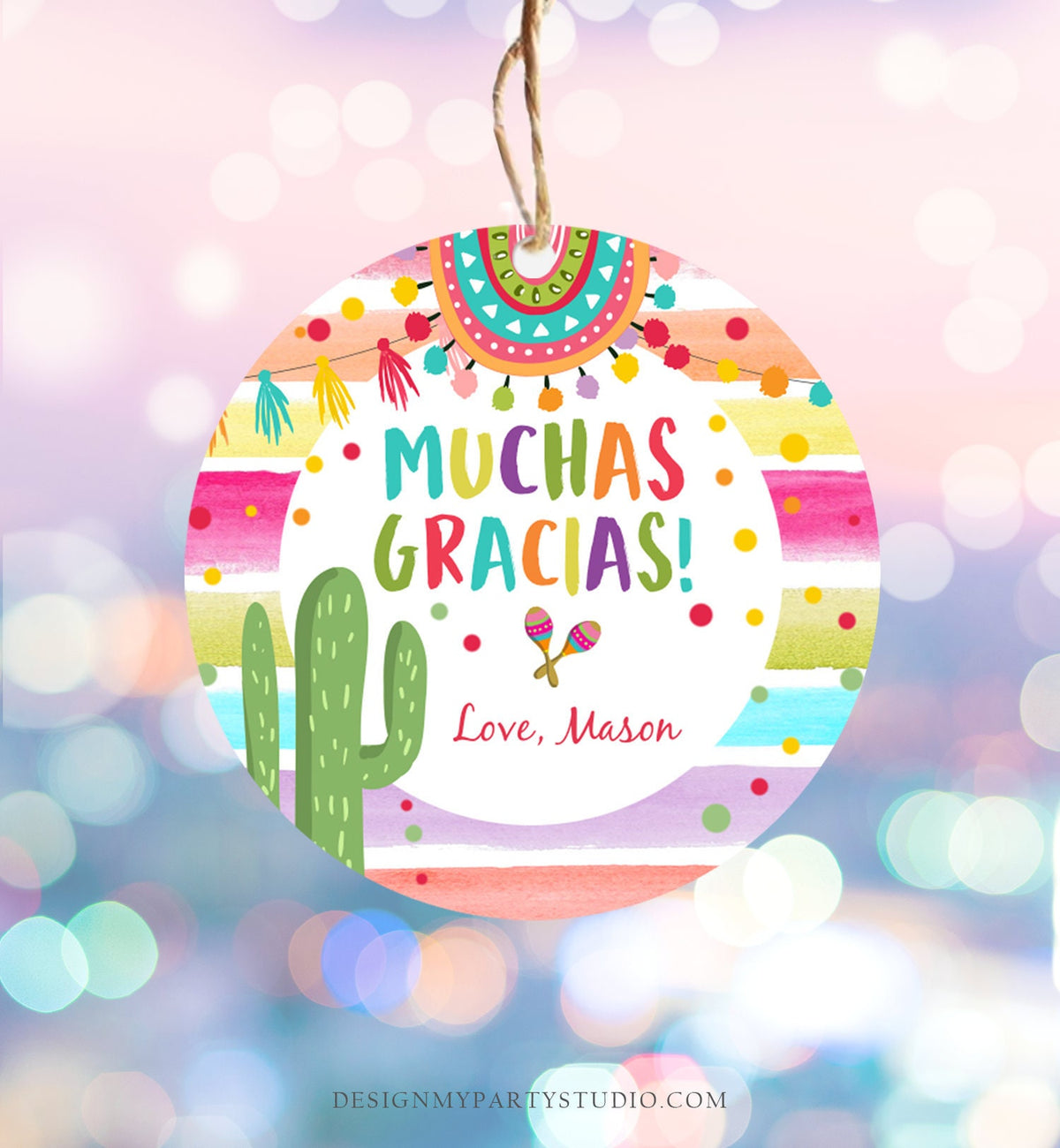 Editable Fiesta Favor Tag Muchas Gracias Thank You Tag Cactus Succulent Mexican Boy Birthday Baby Bridal Shower Taco Template Printable 0134