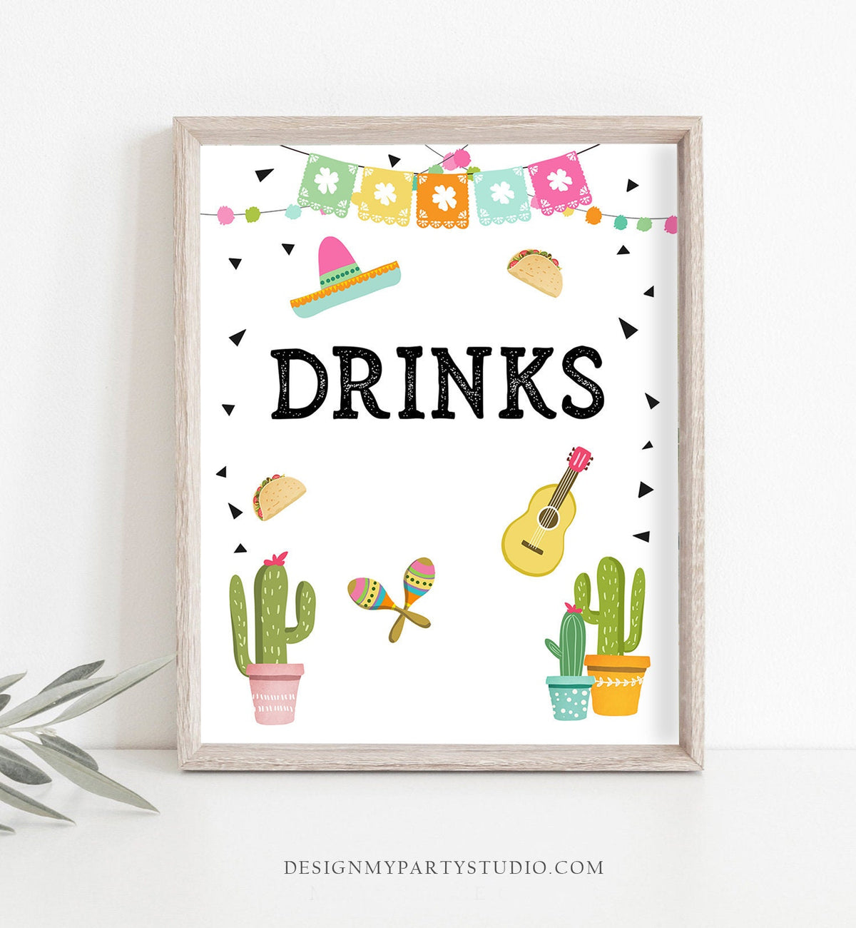 Fiesta Drinks Sign Fiesta Theme Bridal Shower Baby Shower Decor Cactus Succulent Table Drinks Station 8x10 Instant Download Printable 0161