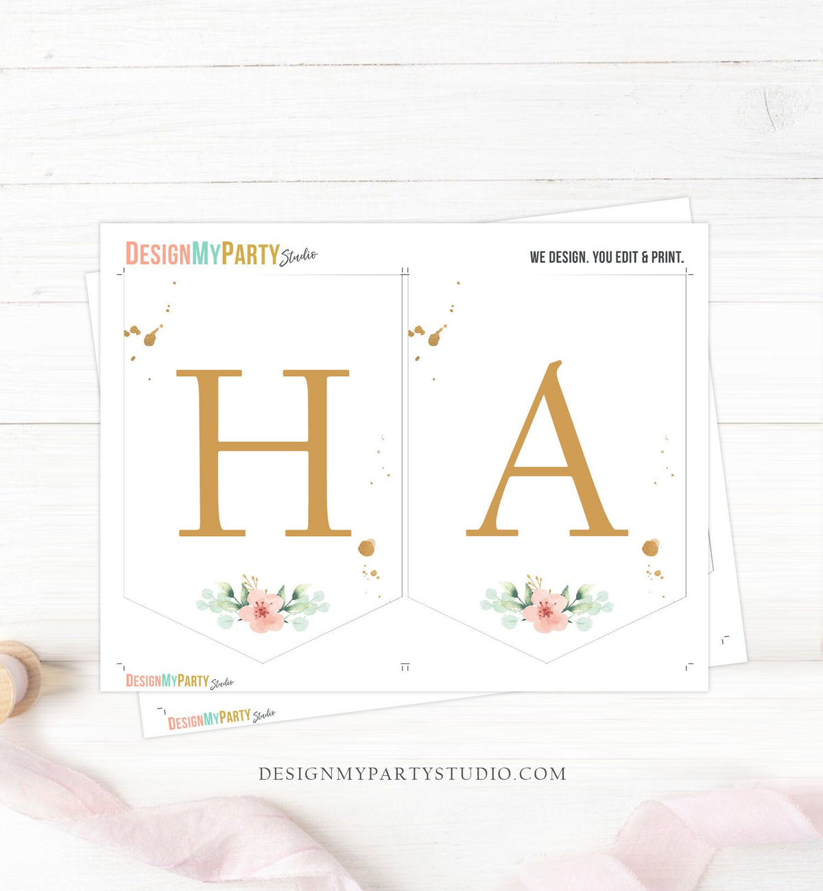 Peach Happy Birthday Banner Sweet as a Peach Birthday Girl Pink Gold Floral Peach Party Decor Instant Digital Download Printable 0401