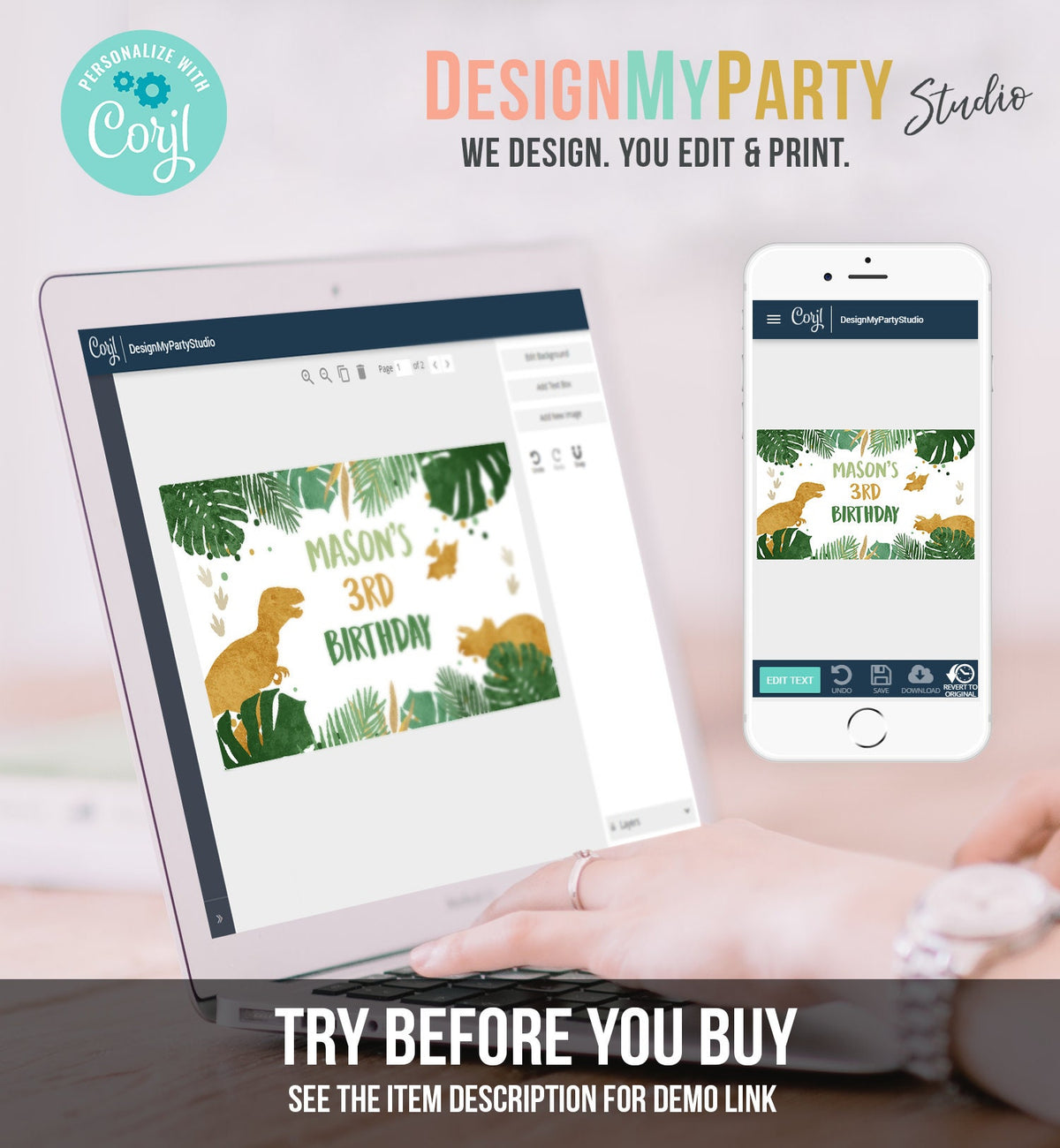 Editable Dinosaur Birthday Backdrop Banner Boy Gold Prehistoric Birthday Dino Party Welcome Sign Digital Download Template Printable 0146