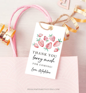 Editable Strawberry Favor Tags Strawberry Birthday Thank you tags Label Berry Much Gift tags Farmers Market Template PRINTABLE Corjl 0399
