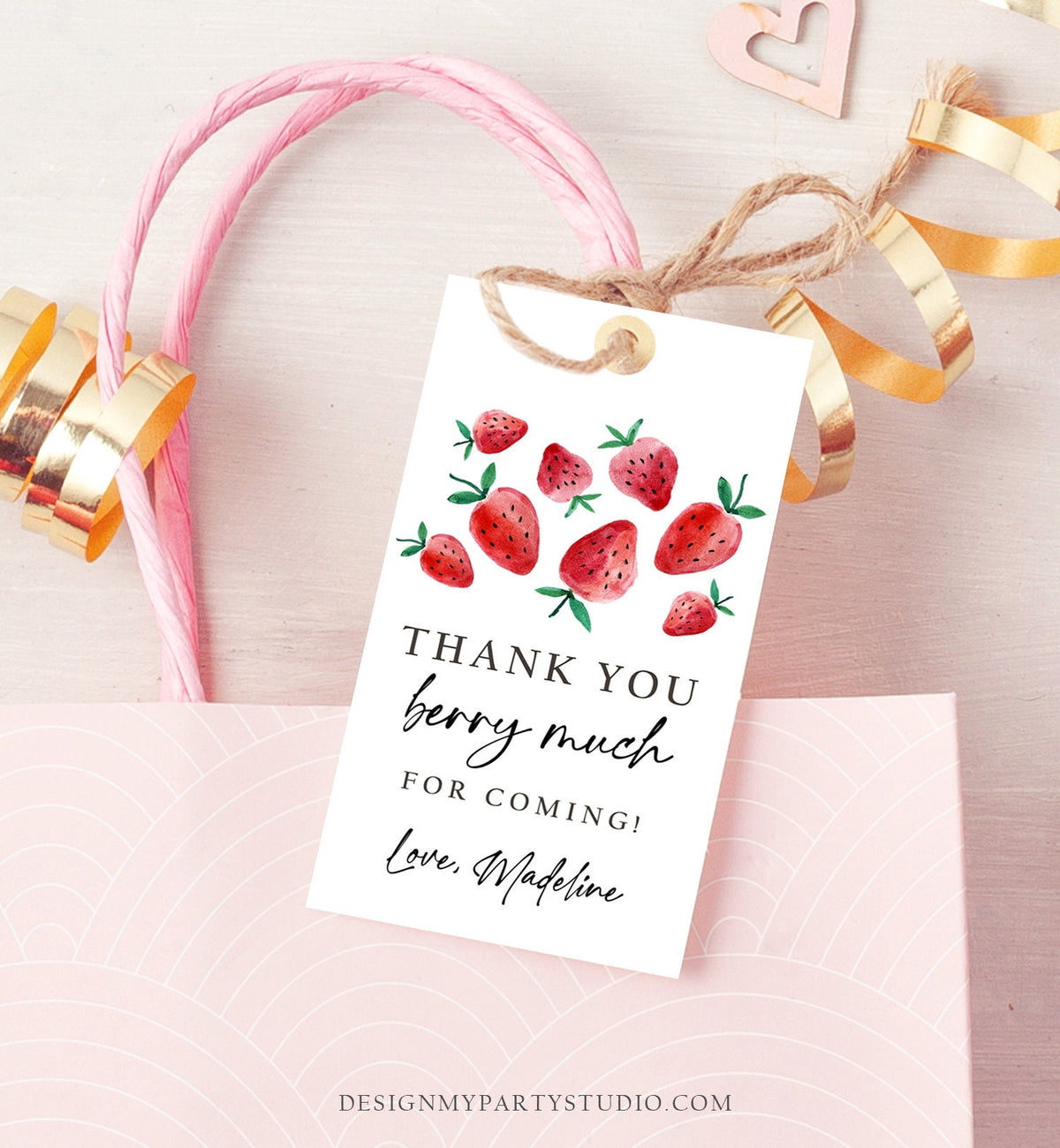 Editable Strawberry Favor Tag Strawberry Birthday Thank You Tag Label Berry Much Gift Berry First Sweet Digital Template Printable 0399