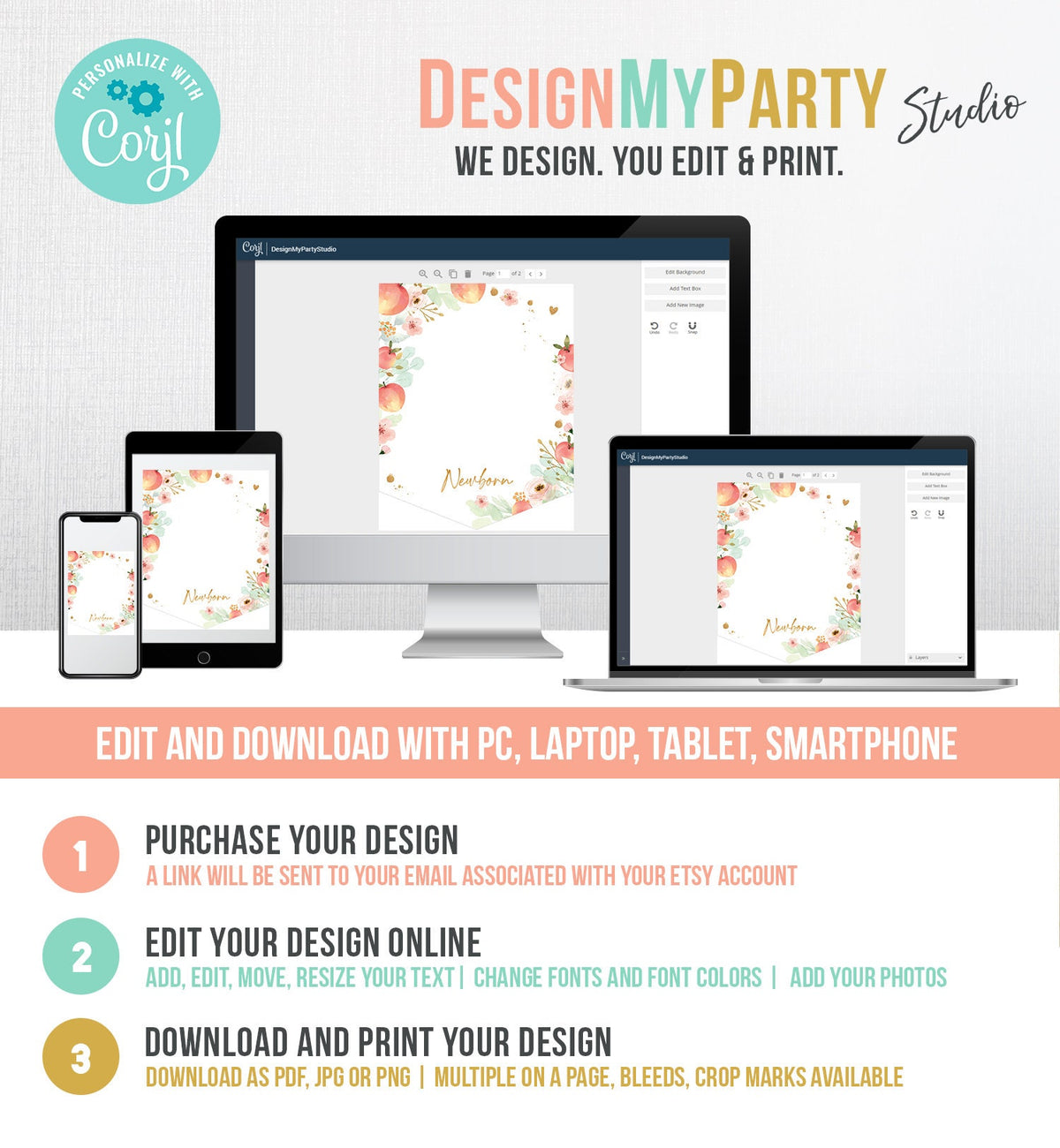 Editable Peach First Birthday Monthly Photo Banner One Sweet Peach Birthday Sweet As a Peach Fruit Digital Download Template Printable 0401