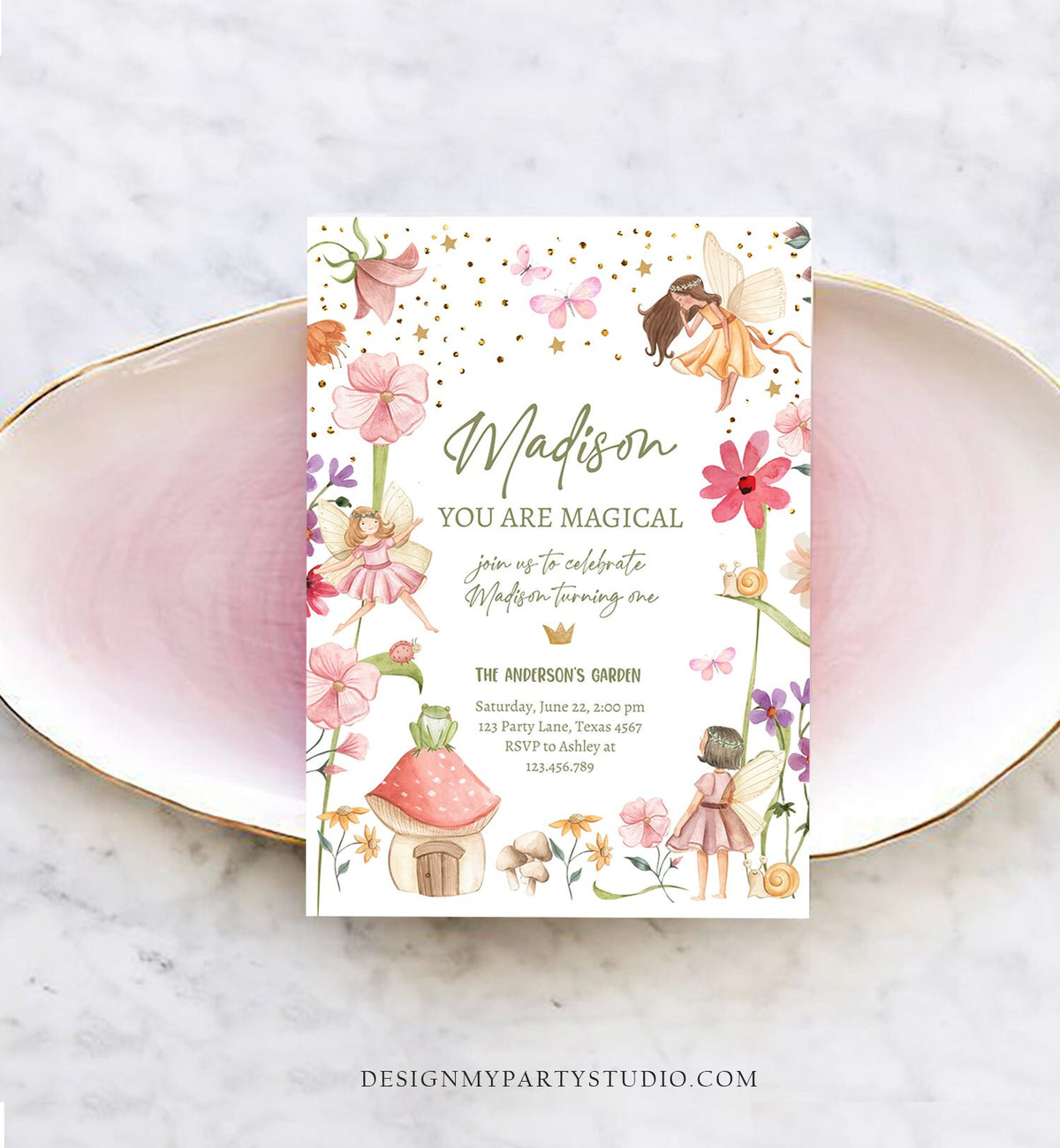 Editable Fairy Birthday Invitation Fairy Garden Birthday Fairy Forest Girls 1st Birthday Magical Download Evite Template Printable 0406