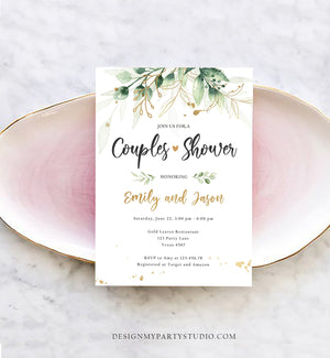 Editable Gold Leaves Couples Shower Invitation Gold Leaves Floral Greenery Bridal Coed Wedding Shower Download Corjl Template Printable 0168