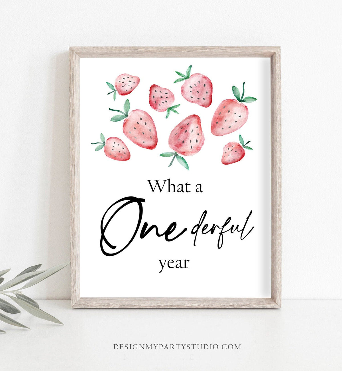 What Onederful Year Strawberry Sign Berry First 1st Birthday Sign Party Berry Sweet Decor Fruit Market Digital Download Printable 0399