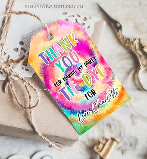 Editable Tie Dye Favor Tags Gift Tag Girl Tie Dye Birthday Thank You Download Hippie Peace Love Craft Party Corjl Template Printable 0407