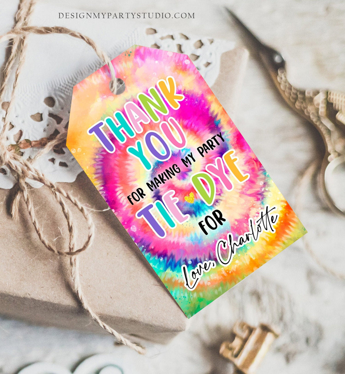 Editable Tie Dye Favor Tags Gift Tag Girl Tie Dye Birthday Thank You Download Hippie Peace Love Craft Party Digital Template Printable 0407