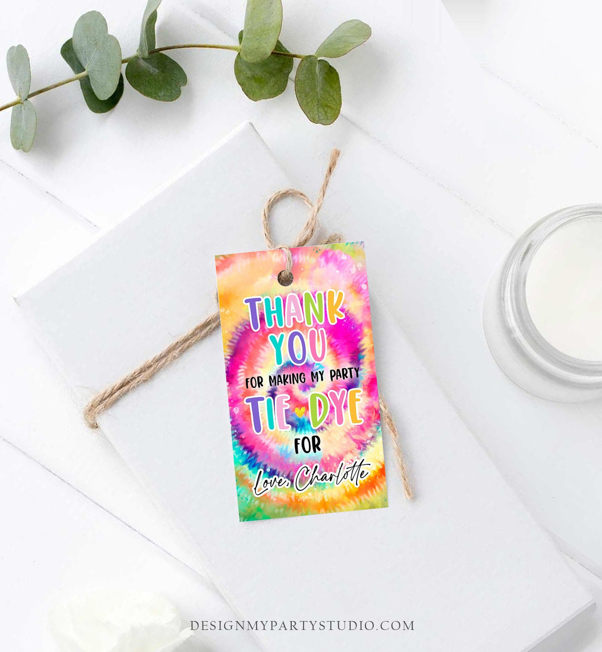 Editable Tie Dye Favor Tags Gift Tag Girl Tie Dye Birthday Thank You Download Hippie Peace Love Craft Party Digital Template Printable 0407
