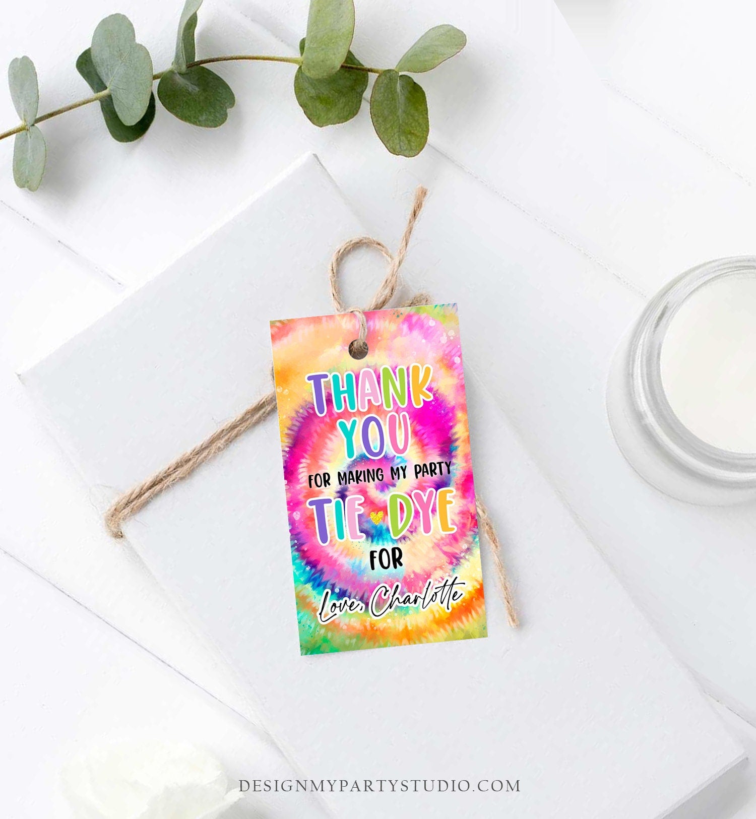 Editable Tie Dye Favor Tags Gift Tag Girl Tie Dye Birthday Thank You Download Hippie Peace Love Craft Party Digital Template Printable 0407