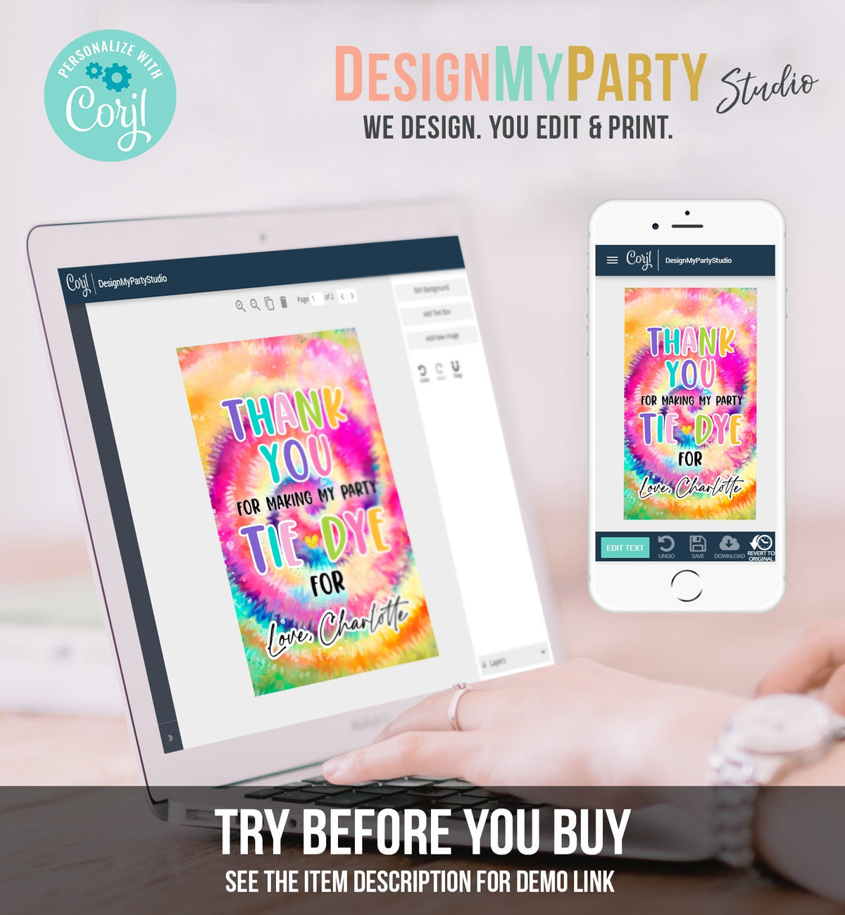 Editable Tie Dye Favor Tags Gift Tag Girl Tie Dye Birthday Thank You Download Hippie Peace Love Craft Party Digital Template Printable 0407