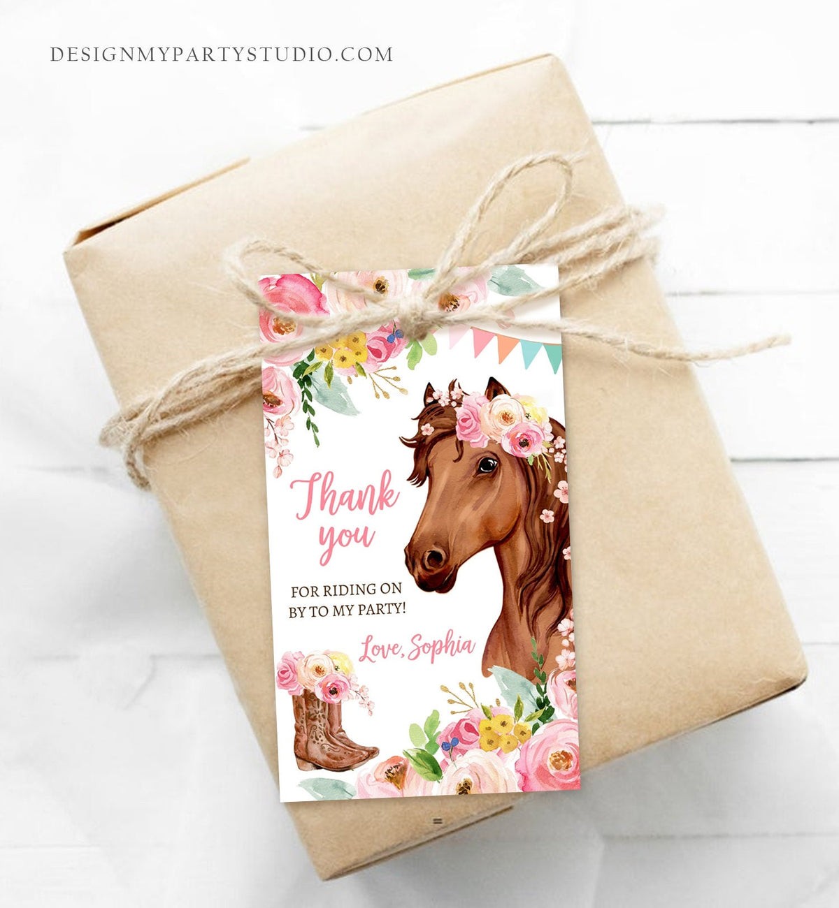 Editable Cowgirl Favor Tags Tags Horse Birthday Party Favor Thank you Tags Girl Horse Party Floral Download Template PRINTABLE Corjl 0408