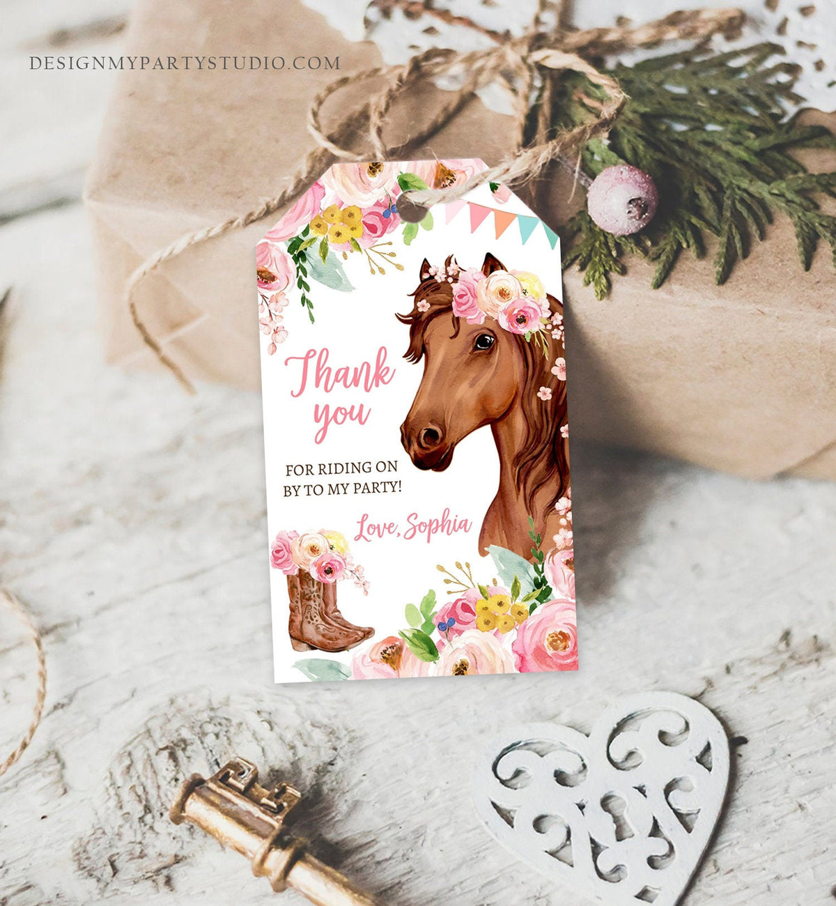 Editable Cowgirl Favor Tags Tags Horse Birthday Party Favor Thank you Tags Girl Horse Party Floral Download Template PRINTABLE Corjl 0408
